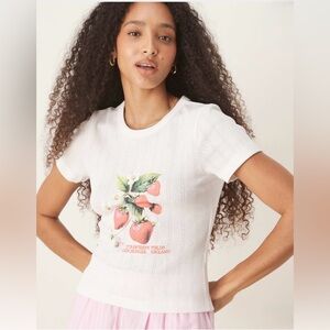 ASOS Design Baby Tee With Strawberry Fields Graphic in Cream Pointelle Size M